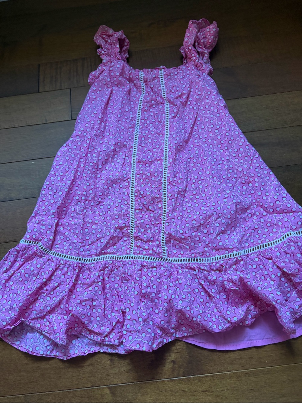 French Connection Pink Ruffle Strap Dress with White Dot Print